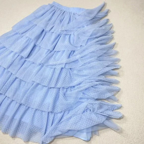 NWT HILL HOUSE HOME Small Pandora Tulle Midi Skirt Baby Blue Elastic Waist $250